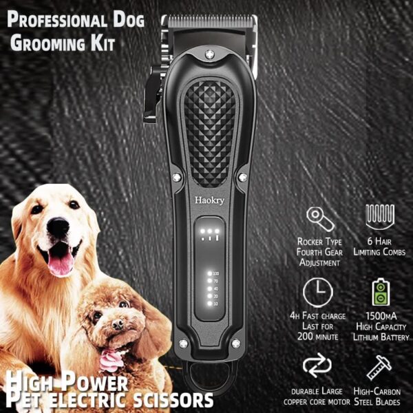 Dog Clippers for Grooming, Low Noise Rechargeable Dog Grooming Kits Cordless Pet Grooming Tool Professional Dog Hair Trimmer for Thick Heavy Coats Pet Clippers Electric Dog & Cat Grooming Kit - Image 5